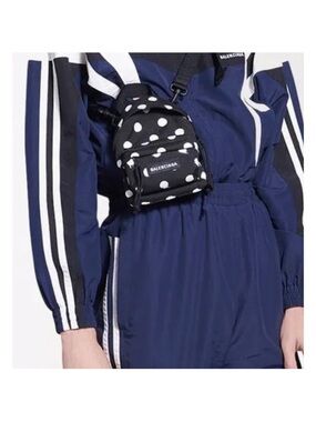 Balenciaga Black and White Polka Dot Mini Backpack Crossbody